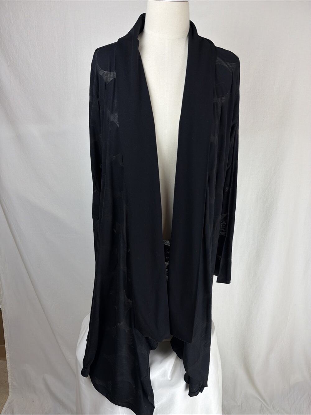 NWT Luukaa Black "Fire" Open Long Cardigan Jacket Burnout Size LG#0698